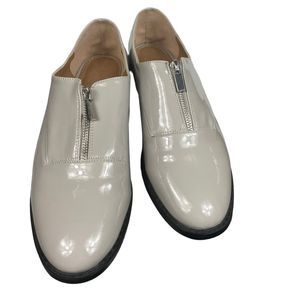 ASOS Matchsticks Wm’s Sz 9 Grey Patent Almond Toe Front Zip Flat Loafer Shoes